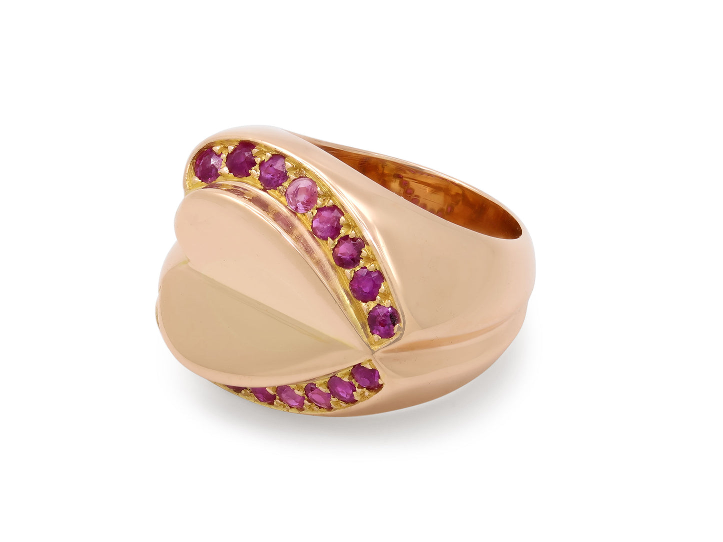 Retro Ruby Heart Ring in 18K Gold