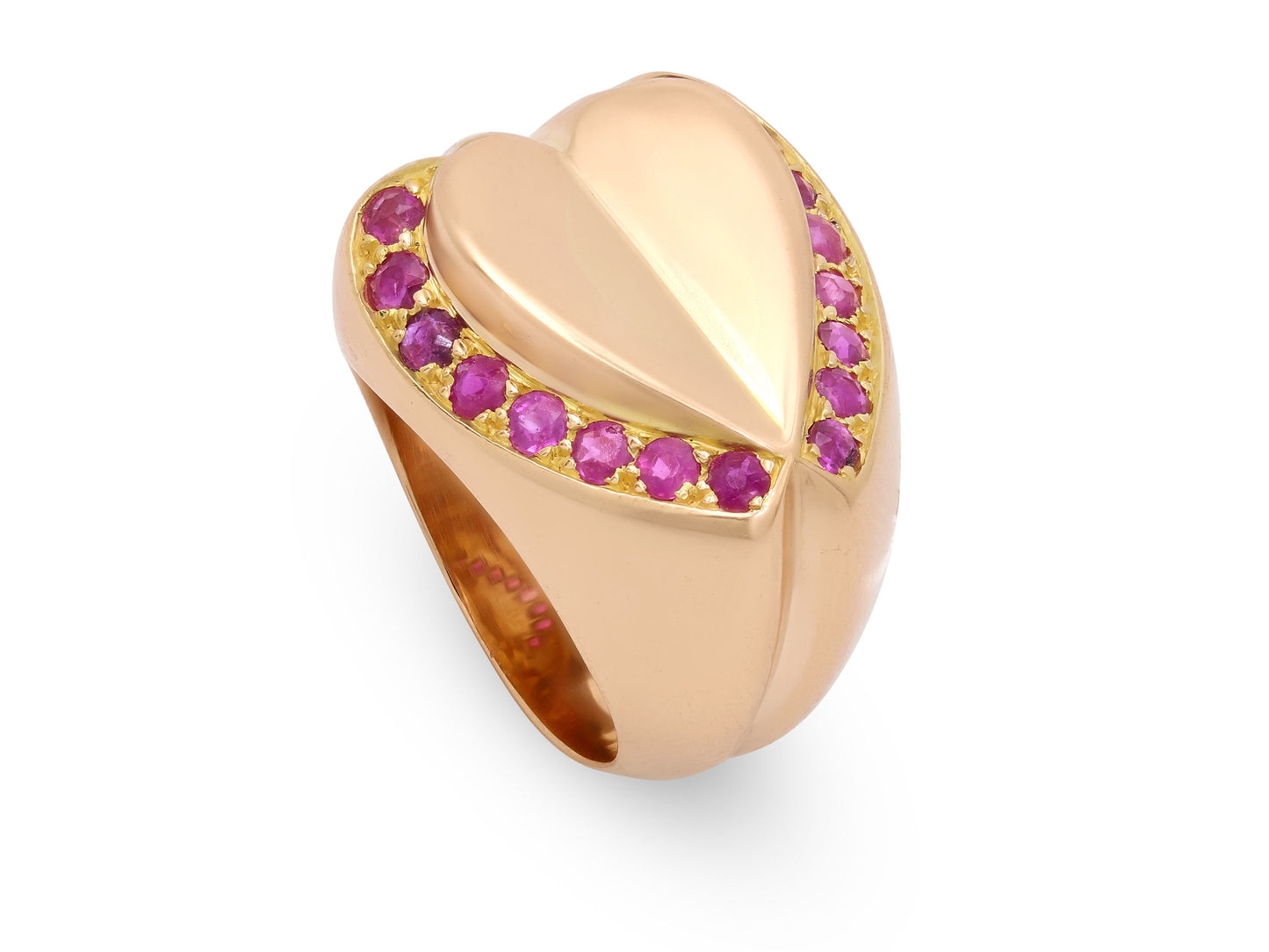 Retro Ruby Heart Ring in 18K Gold