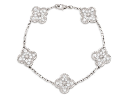 Van Cleef & Arpels 'Vintage Alhambra' Diamond Bracelet, 5 Motifs, in 18K White Gold