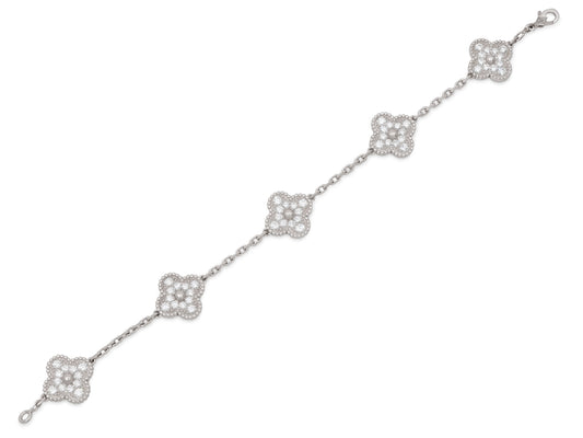 Van Cleef & Arpels 'Vintage Alhambra' Diamond Bracelet, 5 Motifs, in 18K White Gold