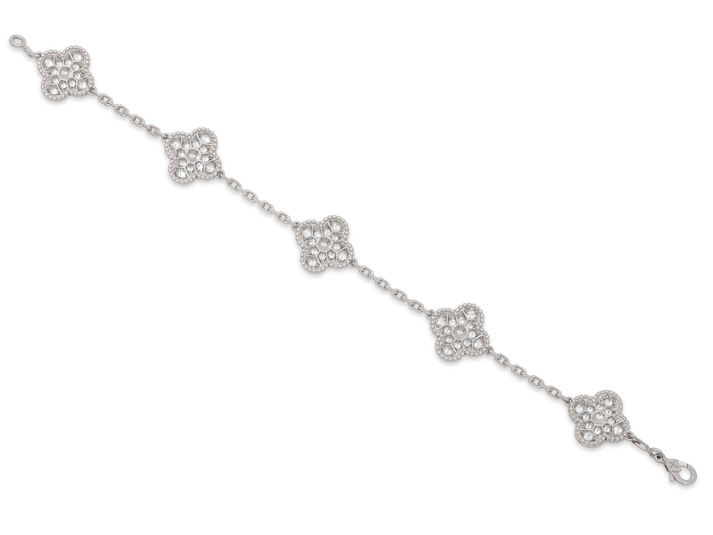 Van Cleef & Arpels 'Vintage Alhambra' Diamond Bracelet, 5 Motifs, in 18K White Gold