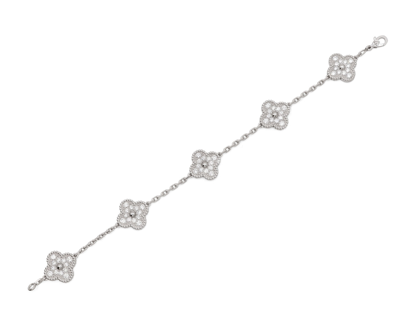 Van Cleef & Arpels 'Vintage Alhambra' Diamond Bracelet, 5 Motifs, in 18K White Gold