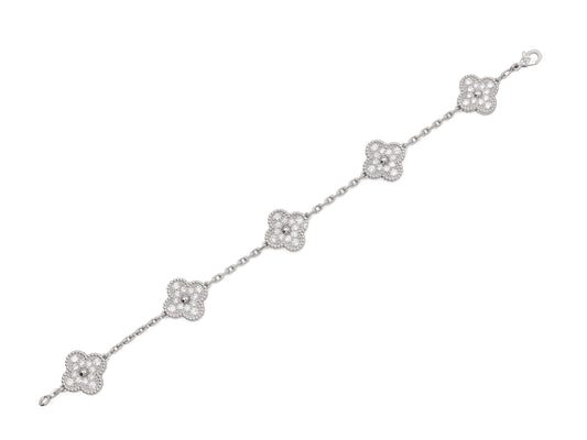 Van Cleef & Arpels 'Vintage Alhambra' Diamond Bracelet, 5 Motifs, in 18K White Gold