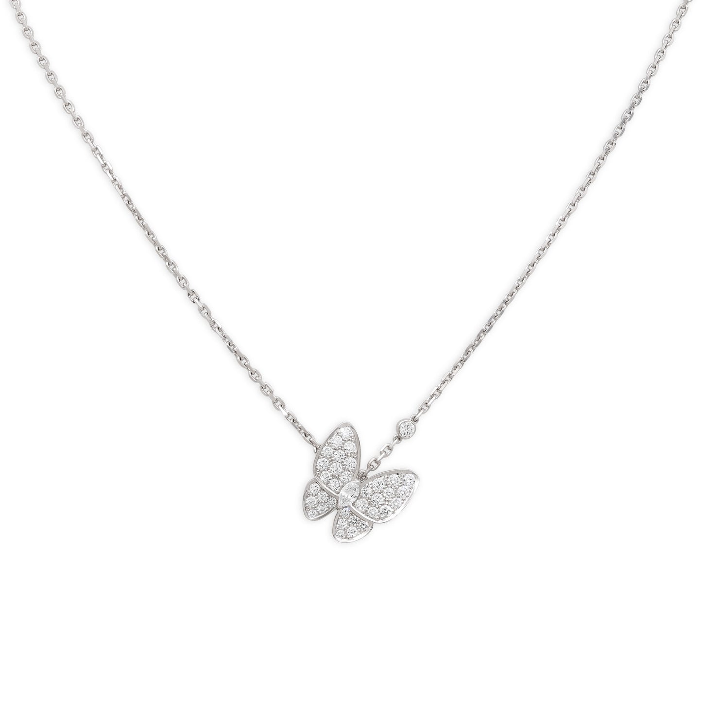 Van Cleef & Arpels 'Two Butterfly' Diamond Pendant 18K White Gold