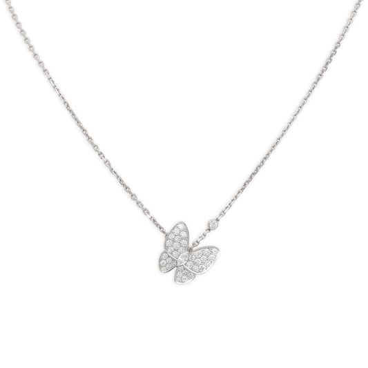 Van Cleef & Arpels 'Two Butterfly' Diamond Pendant 18K White Gold