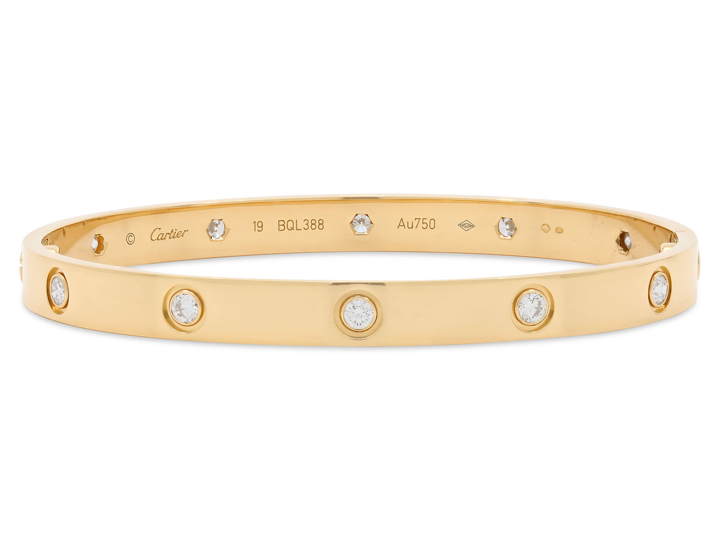 Cartier 'Love' Diamond Bracelet in 18K Gold, Classic Model, Size 19