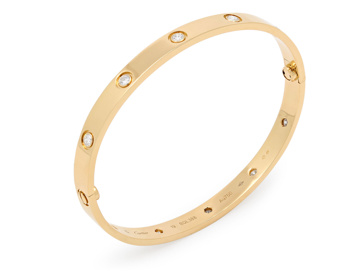 Cartier 'Love' Diamond Bracelet in 18K Gold, Classic Model, Size 19