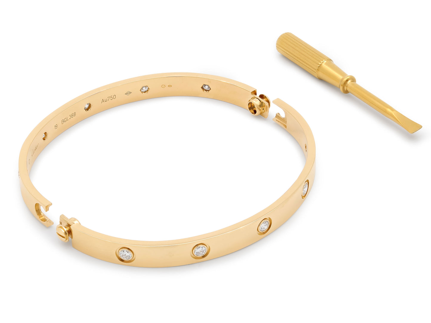 Cartier 'Love' Diamond Bracelet in 18K Gold, Classic Model, Size 19