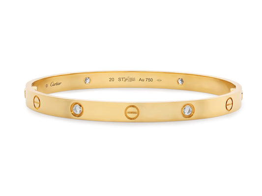 Cartier 'Love' Bracelet in 18K Gold, 4 diamonds, Classic Model, Size 20