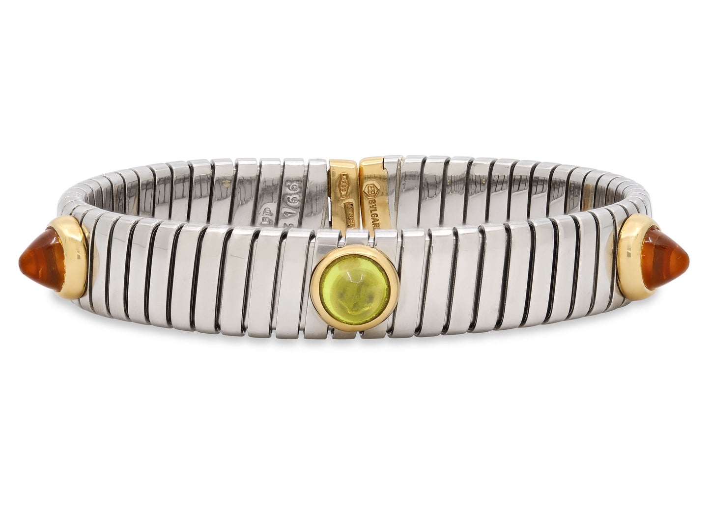 Bulgari Citrine and Peridot Tubogas Bracelet in Steel and 18K Gold