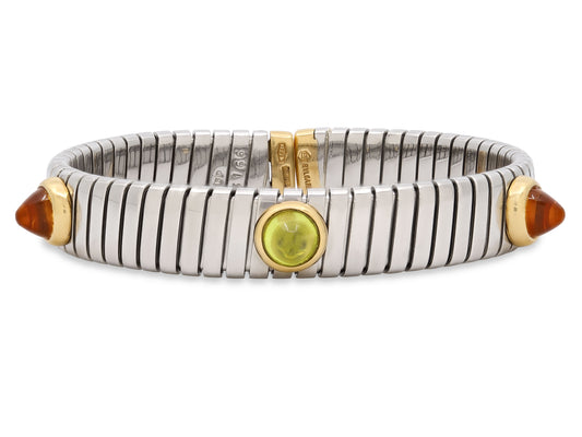 Bulgari Citrine and Peridot Tubogas Bracelet in Steel and 18K Gold