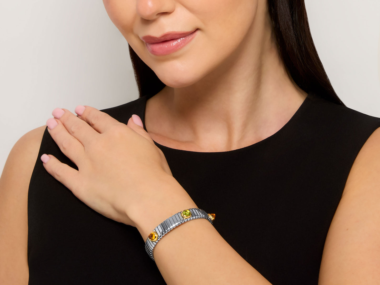 Bulgari Citrine and Peridot Tubogas Bracelet in Steel and 18K Gold