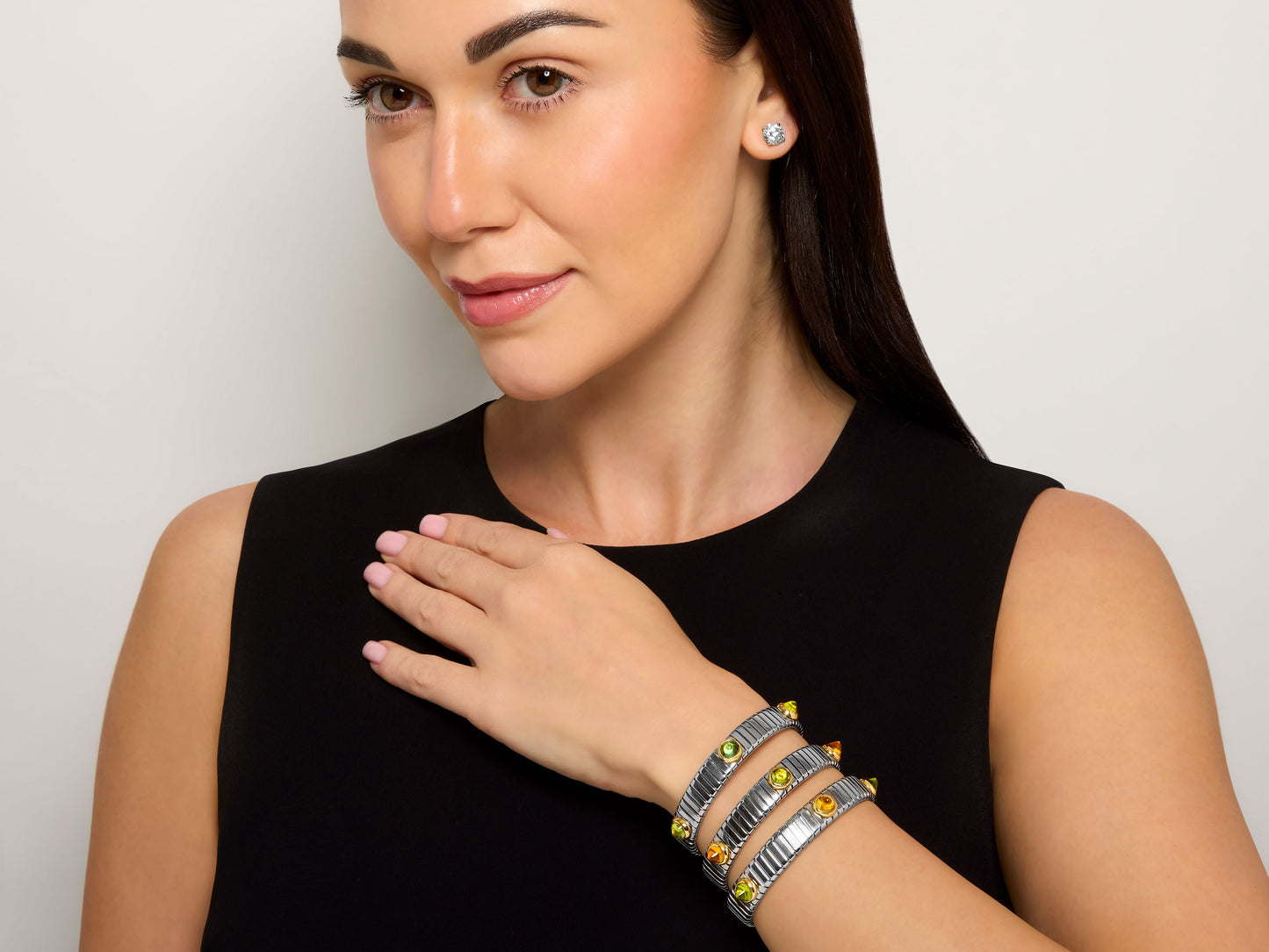 Bulgari Citrine and Peridot Tubogas Bracelet in Steel and 18K Gold