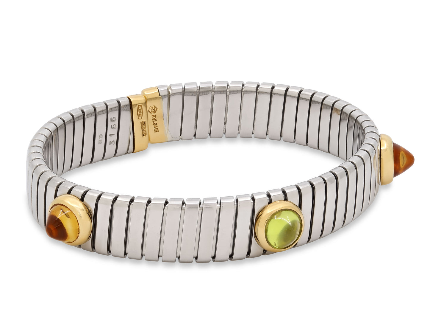Bulgari Citrine and Peridot Tubogas Bracelet in Steel and 18K Gold