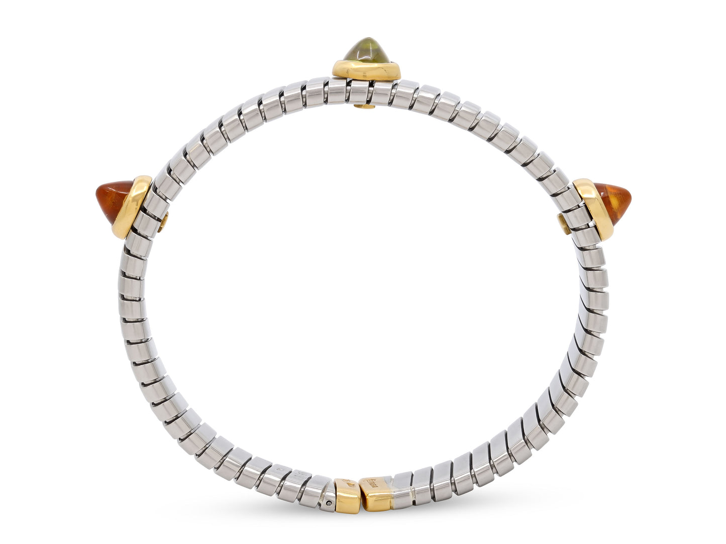 Bulgari Citrine and Peridot Tubogas Bracelet in Steel and 18K Gold