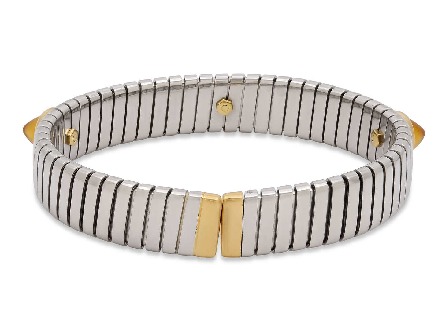 Bulgari Citrine and Peridot Tubogas Bracelet in Steel and 18K Gold