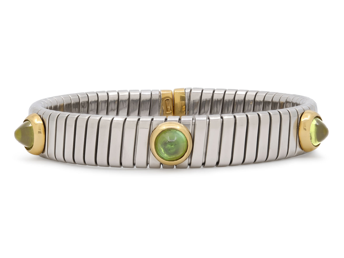 Bulgari Peridot Tubogas Bracelet in Steel and 18K Gold