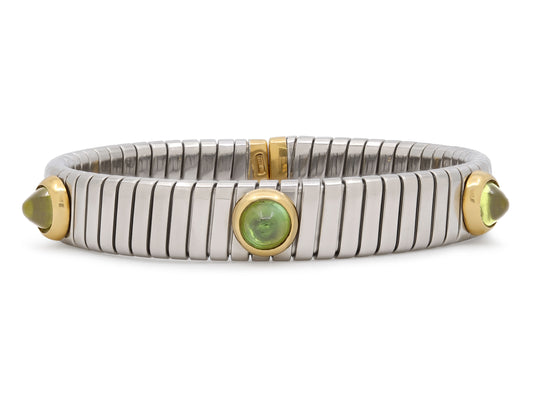 Bulgari Peridot Tubogas Bracelet in Steel and 18K Gold