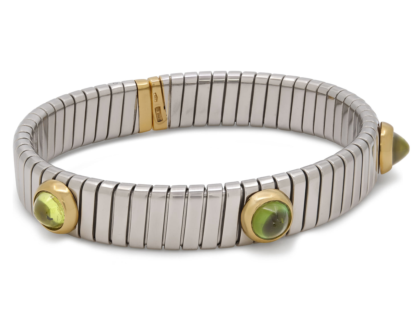 Bulgari Peridot Tubogas Bracelet in Steel and 18K Gold