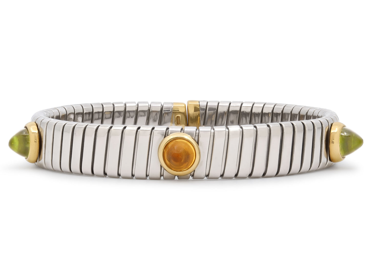 Bulgari Citrine and Peridot Tubogas Bracelet in Steel and 18K Gold