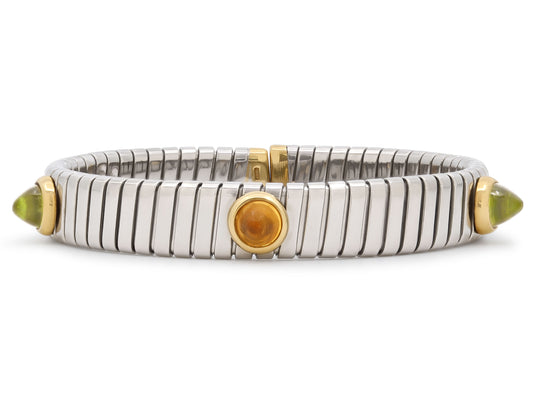 Bulgari Citrine and Peridot Tubogas Bracelet in Steel and 18K Gold