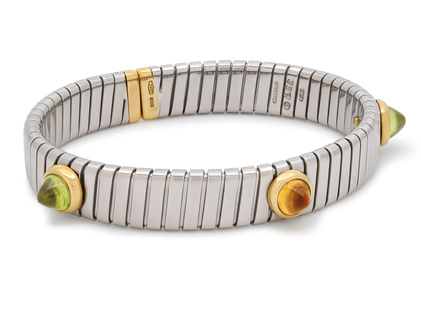 Bulgari Citrine and Peridot Tubogas Bracelet in Steel and 18K Gold