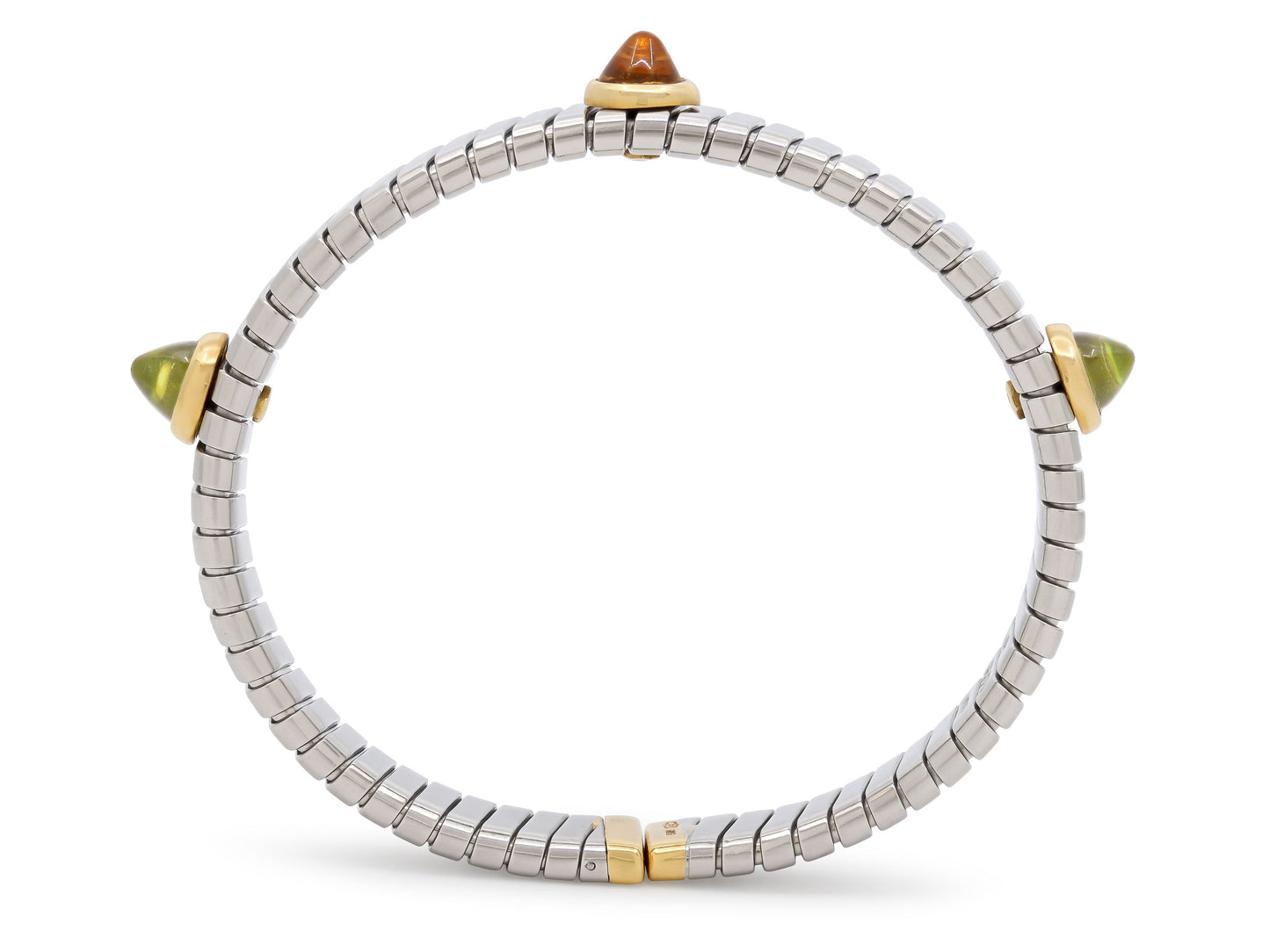 Bulgari Citrine and Peridot Tubogas Bracelet in Steel and 18K Gold