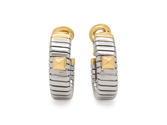 Bulgari Tubogas Hoop Earrings in Steel and 18K Gold