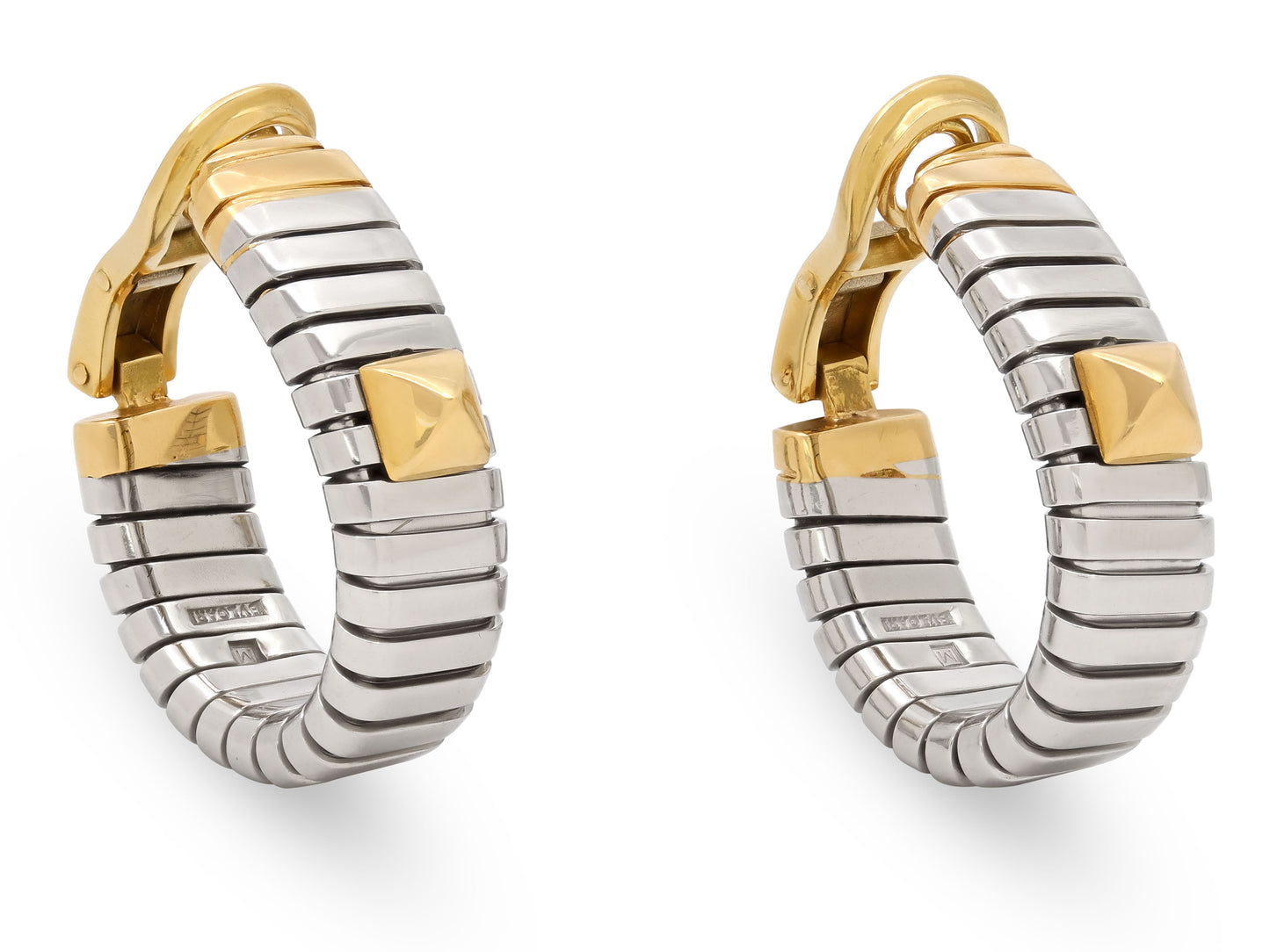 Bulgari Tubogas Hoop Earrings in Steel and 18K Gold