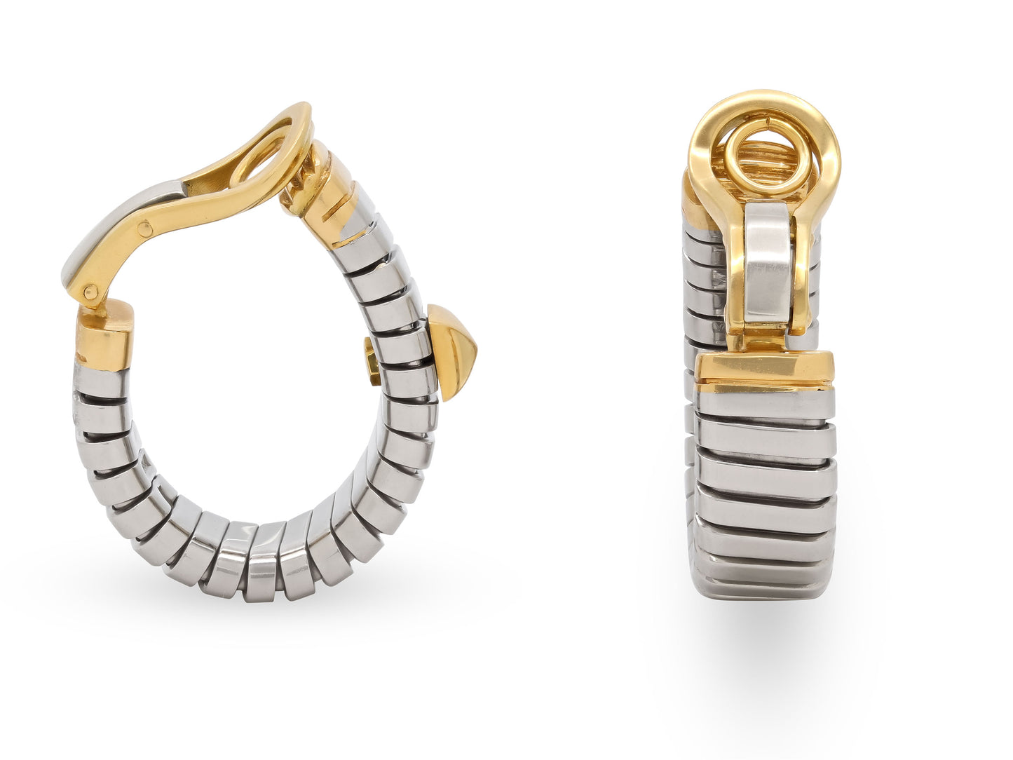 Bulgari Tubogas Hoop Earrings in Steel and 18K Gold