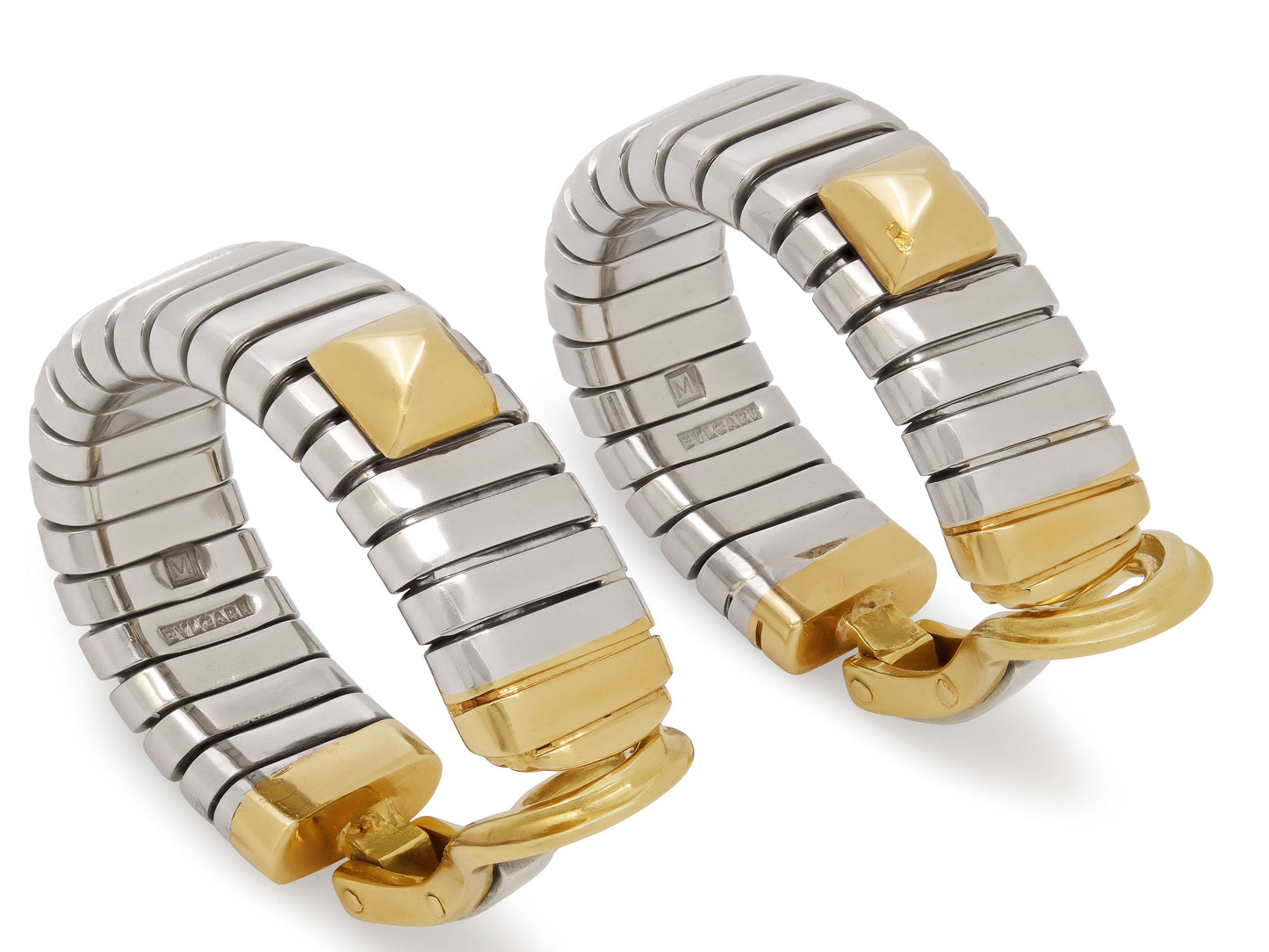 Bulgari Tubogas Hoop Earrings in Steel and 18K Gold