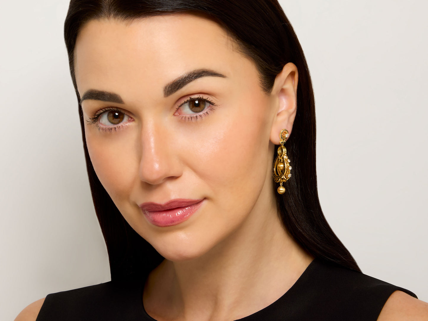 Antique Style Enamel and Diamond Drop Earrings in 14K Gold