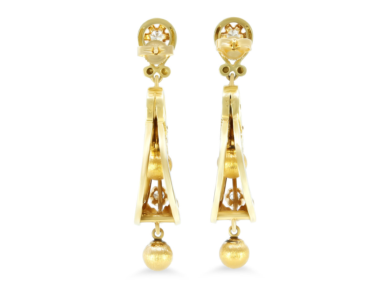 Antique Style Enamel and Diamond Drop Earrings in 14K Gold