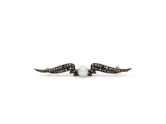 Antique Victorian Wing Pin in Silver over Gold, Russian
