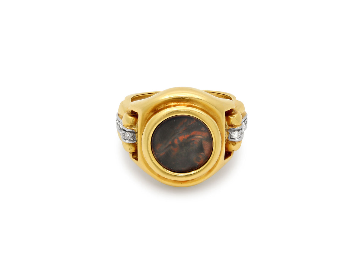 Ancient Coin and Diamond Ring in 18K Gold