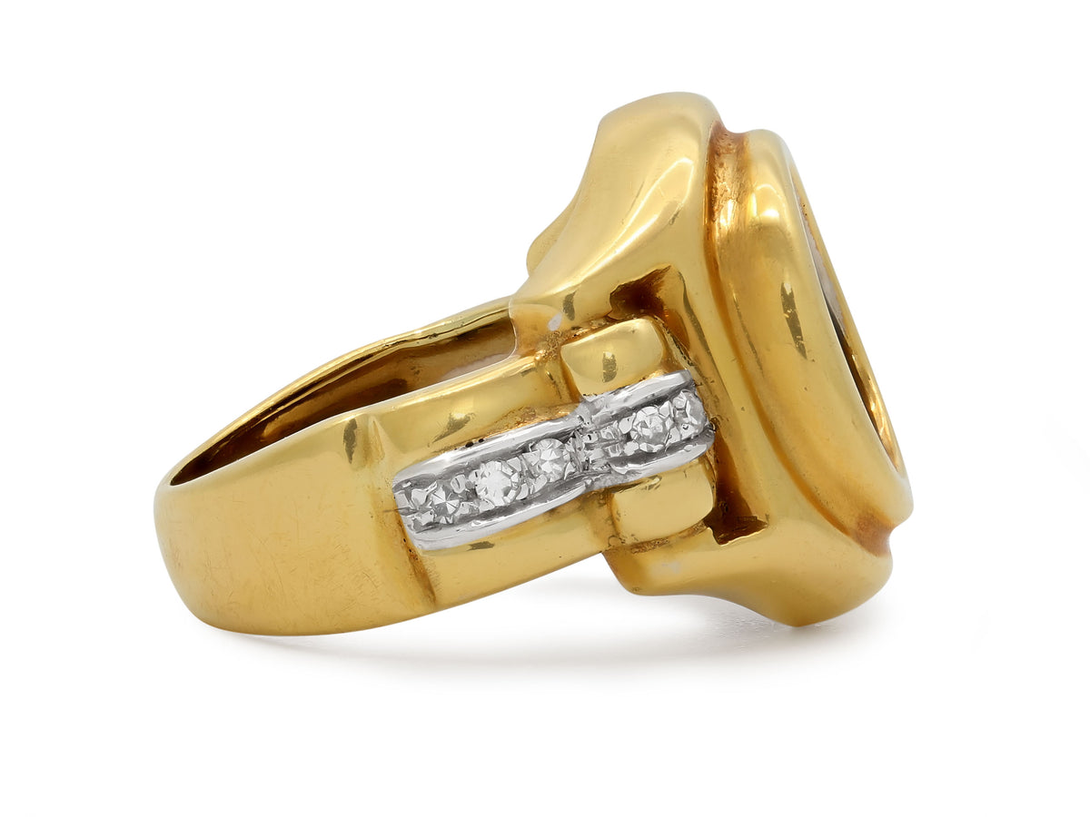 Ancient Coin and Diamond Ring in 18K Gold