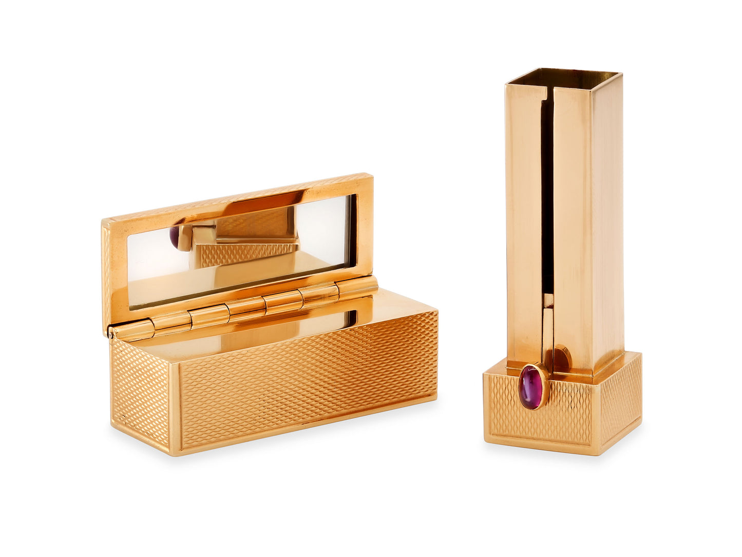 Mid-Century Lipstick Case with Mirror in 14K Gold