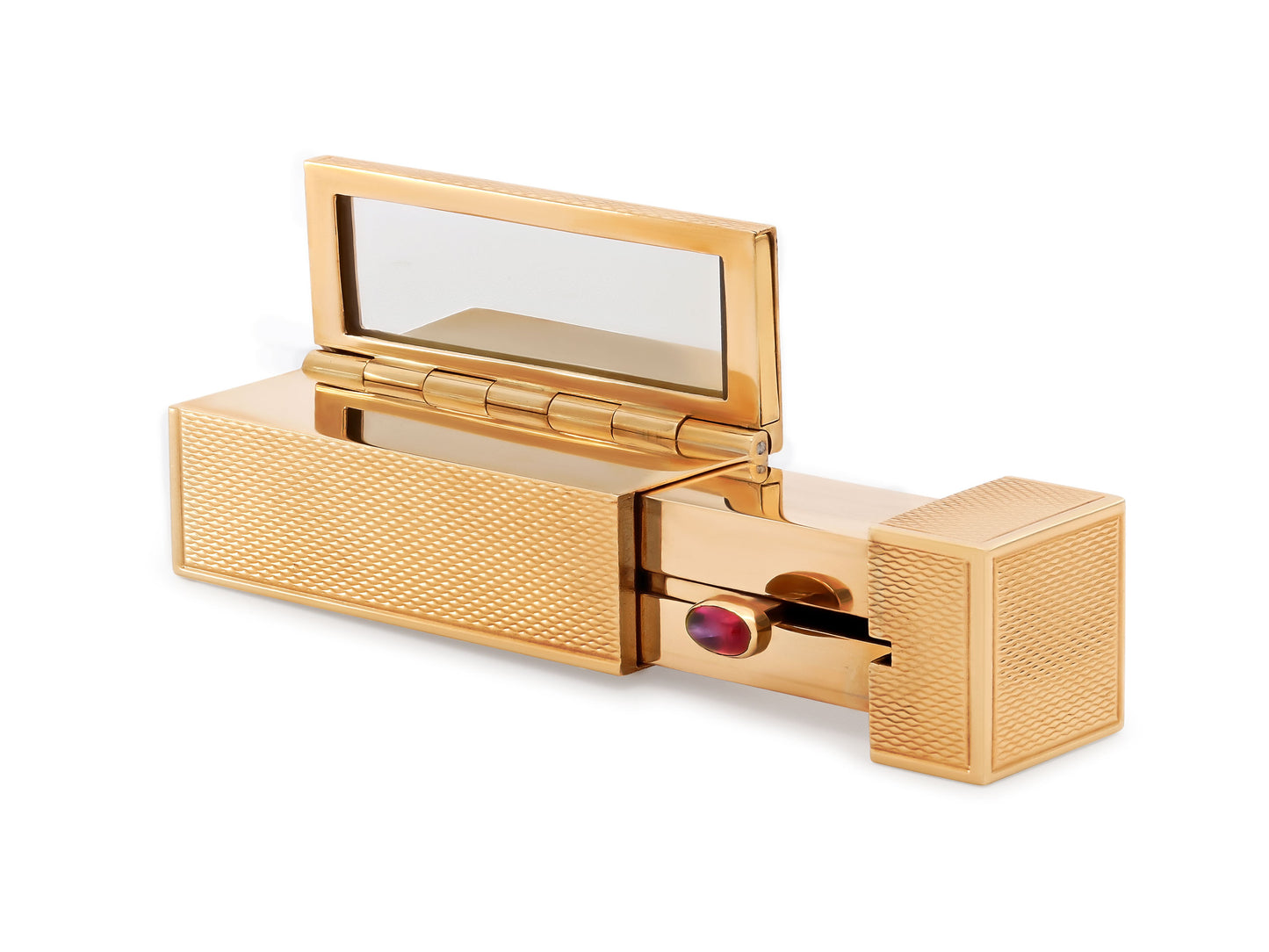 Mid-Century Lipstick Case with Mirror in 14K Gold
