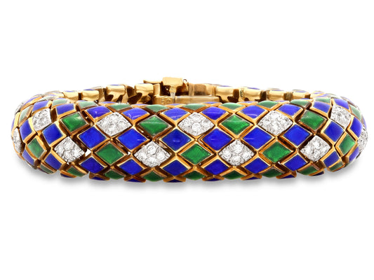 David Webb 'Harlequin' Enamel and Diamond Bracelet in 18K Gold
