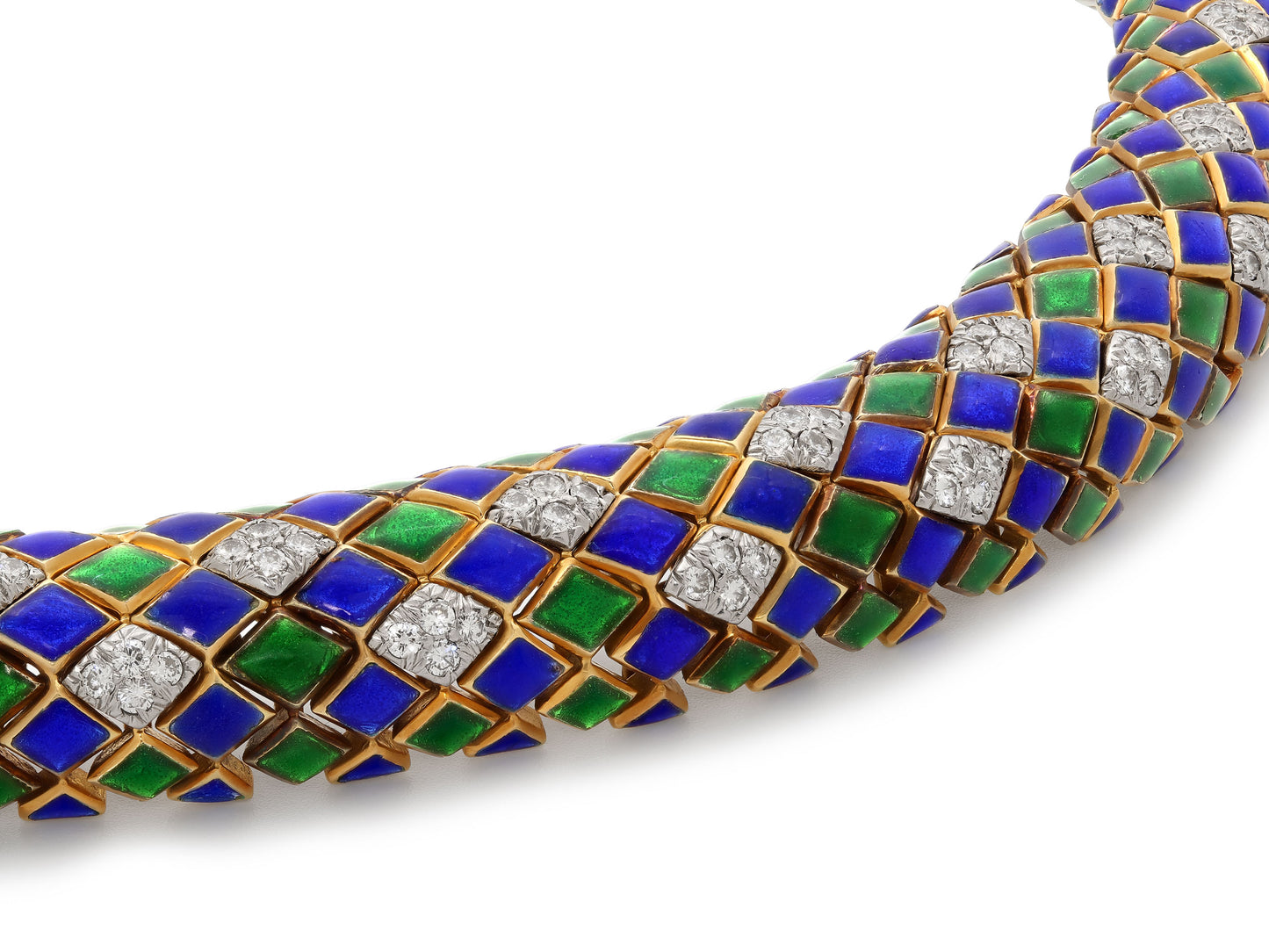 David Webb 'Harlequin' Enamel and Diamond Bracelet in 18K Gold