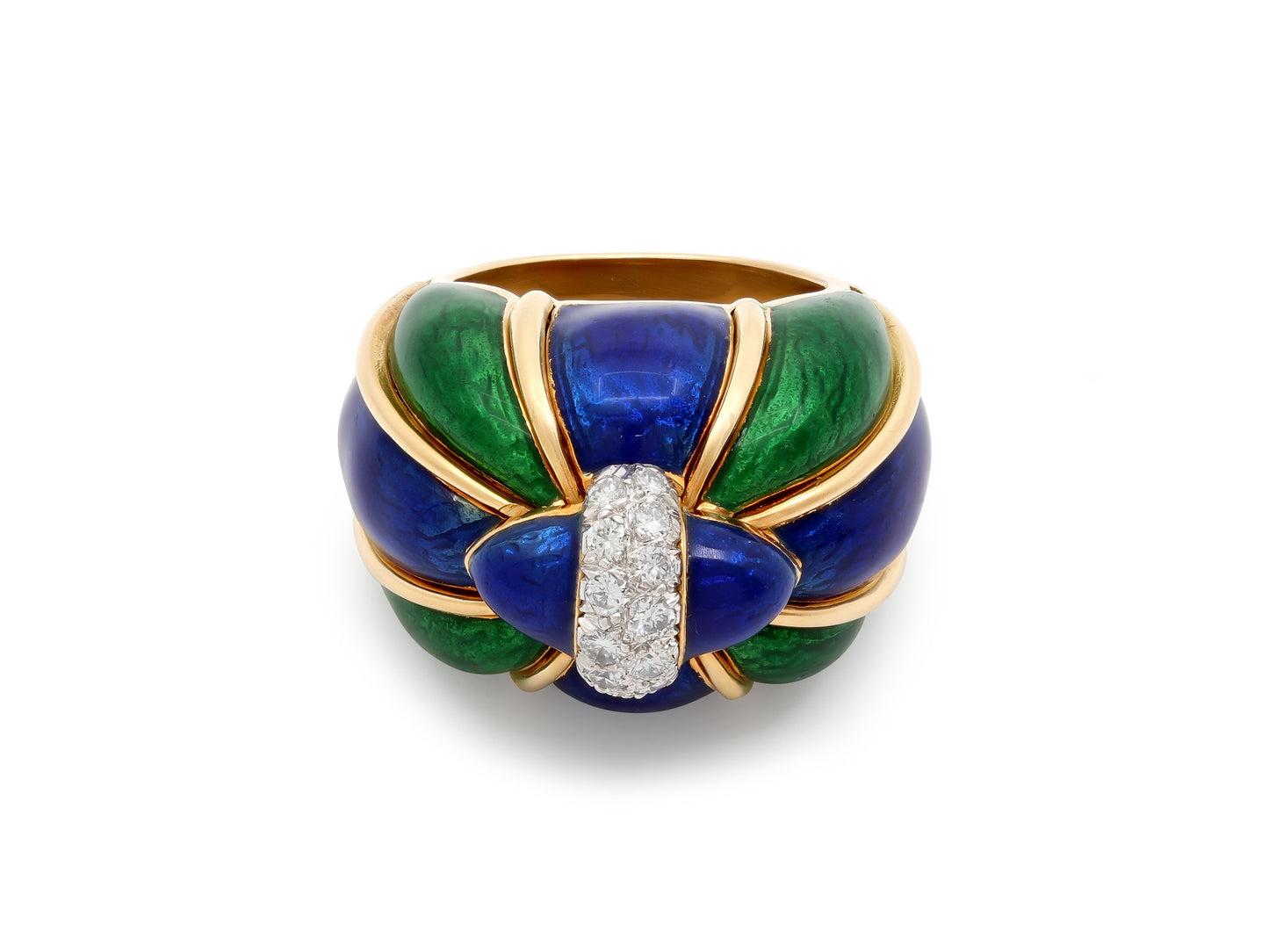David Webb Diamond and Enamel Ring in 18K Gold