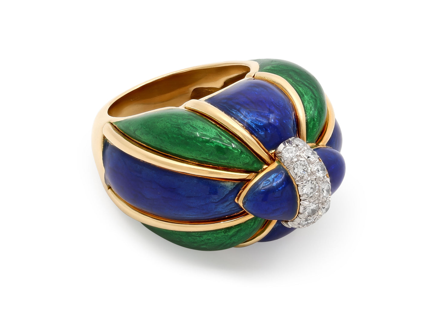 David Webb Diamond and Enamel Ring in 18K Gold