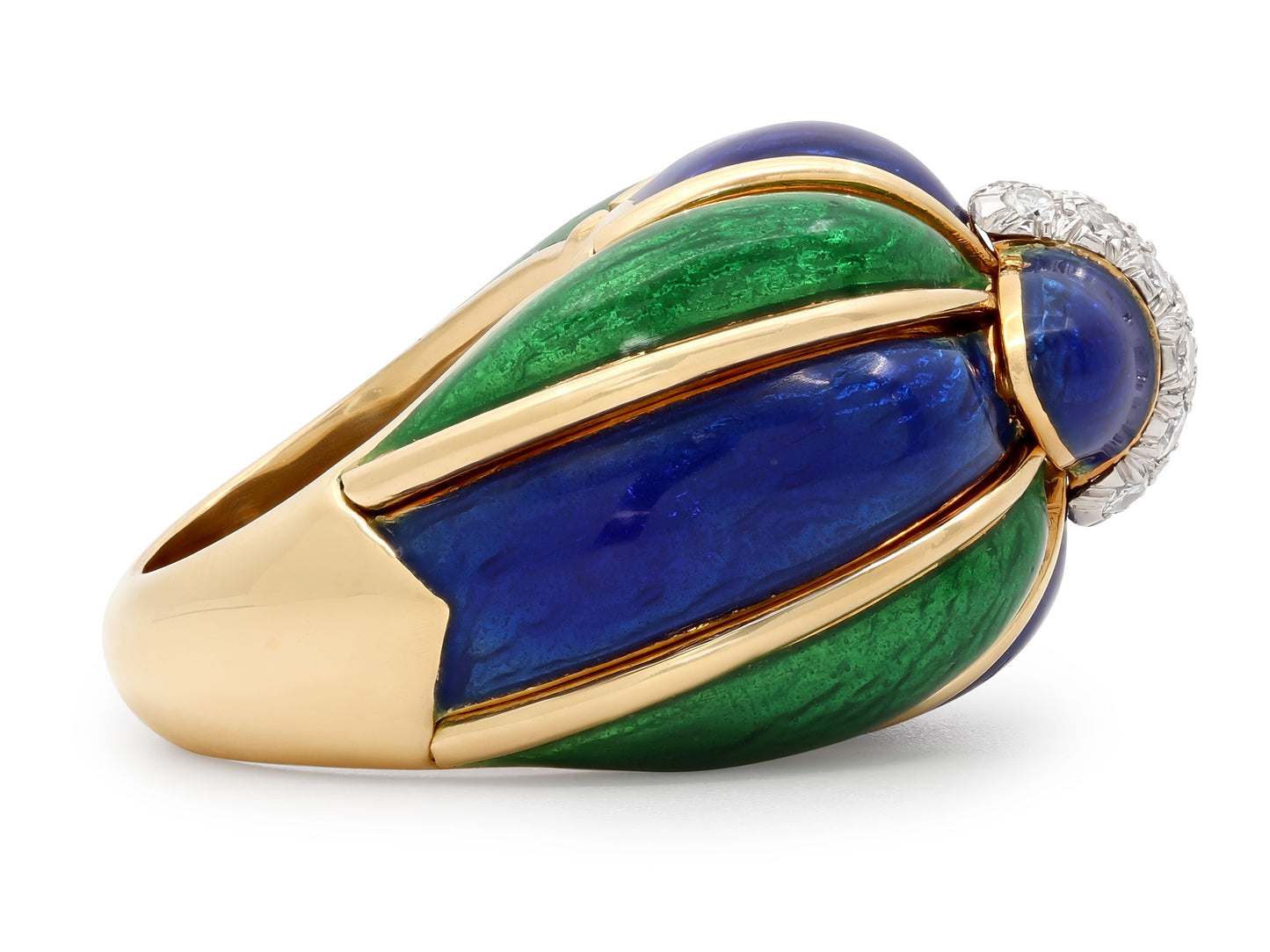 David Webb Diamond and Enamel Ring in 18K Gold