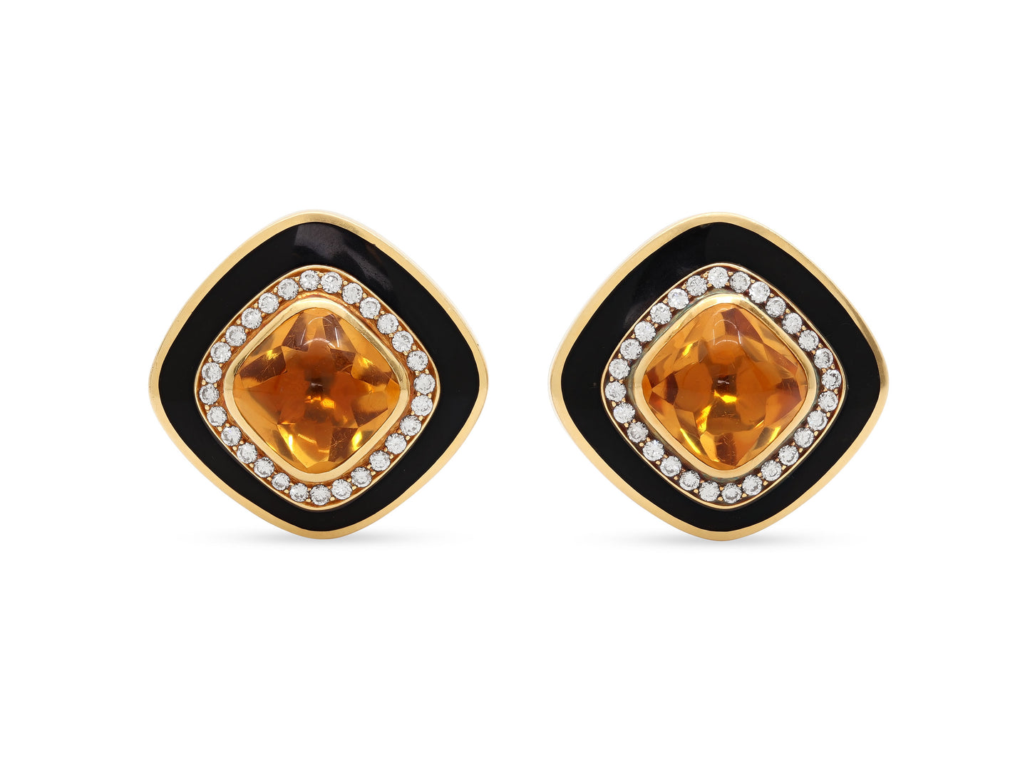 de Vroomen Diamond, Citrine and Enamel Earrings in 18K Gold