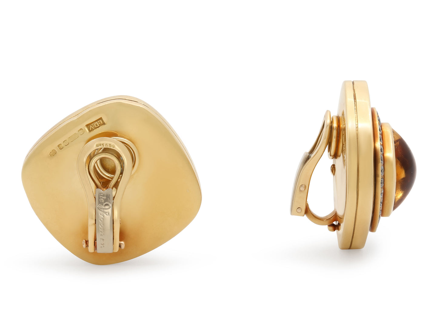 de Vroomen Diamond, Citrine and Enamel Earrings in 18K Gold