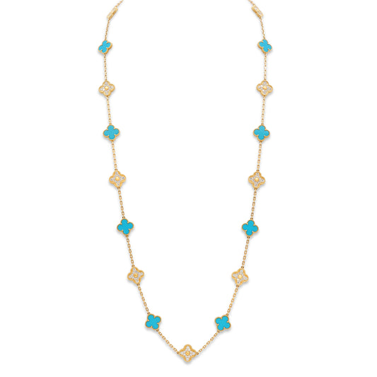 Van Cleef & Arpels 'Vintage Alhambra' Turquoise and Diamond Necklace, 20 Motifs in 18K Gold