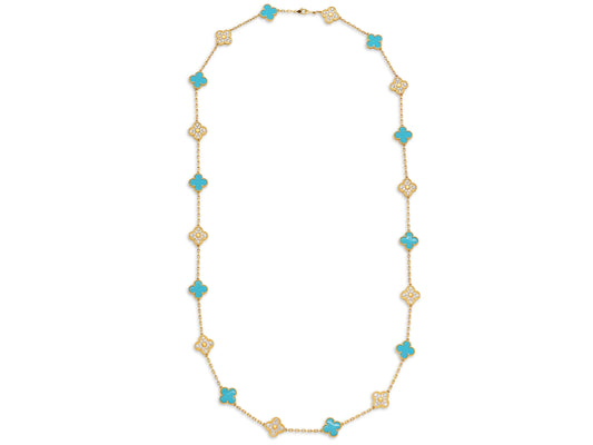 Van Cleef & Arpels 'Vintage Alhambra' Turquoise and Diamond Necklace, 20 Motifs in 18K Gold