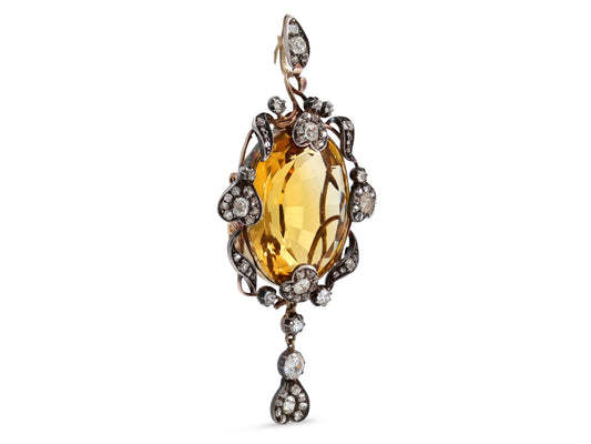 Antique Victorian Citrine and Diamond Pendant in Silver over Gold