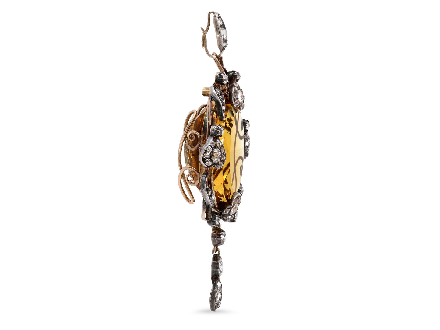 Antique Victorian Citrine and Diamond Pendant in Silver over Gold