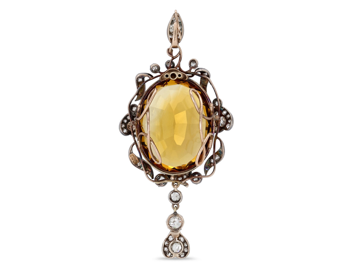 Antique Victorian Citrine and Diamond Pendant in Silver over Gold